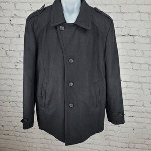 Michael Kors Black Wool Blend Insulated Quilted Lining Buttoned Coat Size LT